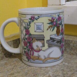 Siamese Cat Floral Ceramic Mug Vintage (F102)